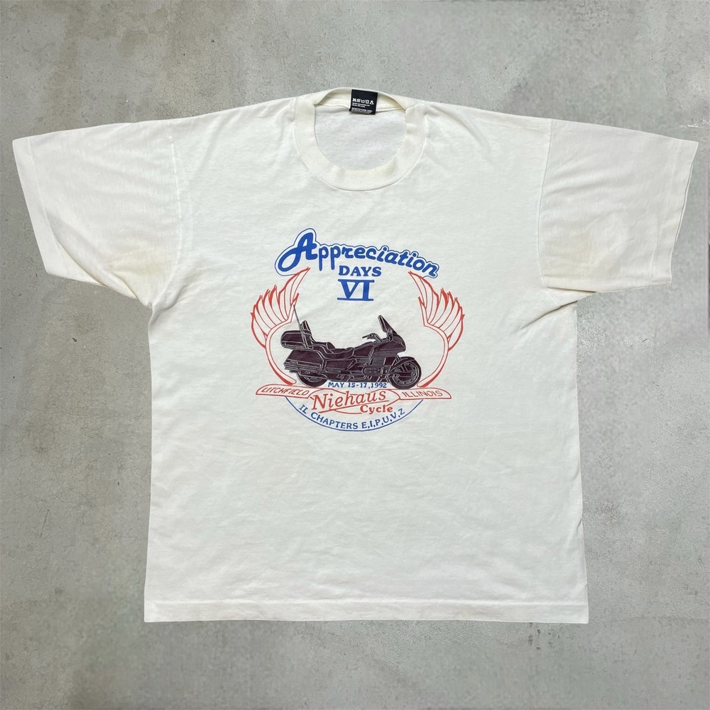 Vintage Screen Stars T-Shirt Mens XL White 1992 Niehaus Cycle Made in USA